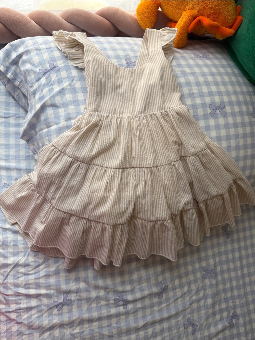 Girls Cream Ruffled Tiered Dress